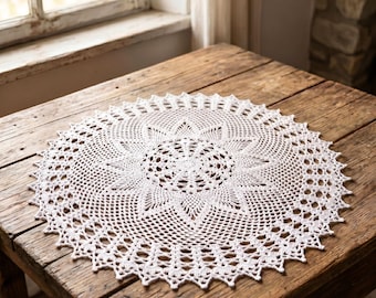 Tapete redondo de ganchillo, tapete de mesa de encaje, centro de mesa de algodón color crema estilo granja, regalo rústico de inauguración de casa, decoración bohemia para el hogar