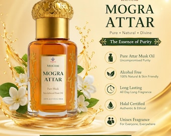 Mogra Attar | Pure Indian Jasmine Perfume Oil | Long-Lasting Alcohol-Free Fragrance
