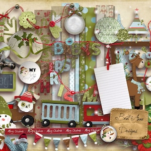 Baby&#39;s First CHRISTMAS  Scrapbook Kit Instant Download Digital Scrapbook Embellishments & Papers