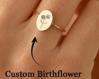 Anillo personalizado con la flor de nacimiento de la familia para mamá / Joyería artesanal de primera calidad / Regalo para el Día de la Madre / Joyería de recuerdo