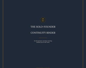 Solo Founder Continuity Binder | Small Business Succession Planner | Printable Fillable PDF Digital Download