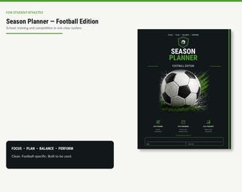 Planificador de temporada de fútbol americano (edición imprimible) / Planificador para estudiantes deportistas / Registro de partidos y entrenamientos
