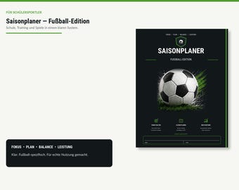 Saisonplaner Fußball zum Ausdrucken / Schüler Sport Planer / Training und Spielprotokoll