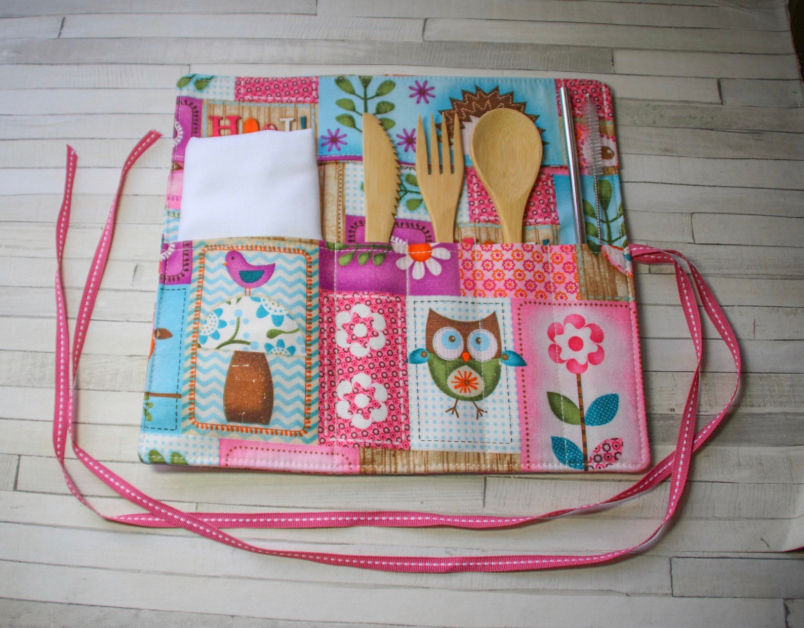 Cutlery Roll, Cutlery Holder, No Plastic Gift, Woodland Animals Print