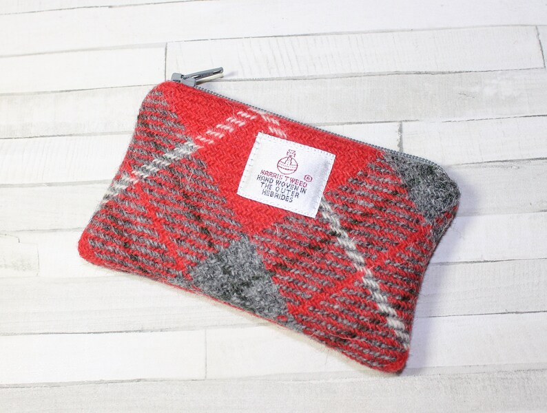 Harris Tweed Coin Purse Handmade Lipstick Bag Vintage British Portable Credit Card ID Wallet With YKK Zipper For Women Men (Navy Blue, Medium)