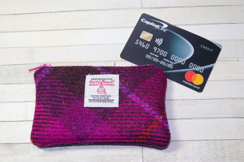 coin purse HARRIS TWEED purse change purse pinkpurple Tartan pattern