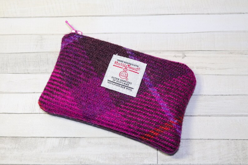 coin purse HARRIS TWEED purse change purse pinkpurple Tartan pattern