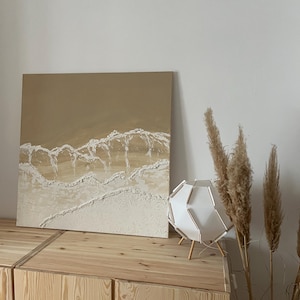 Gemälde 3D Welle und Strand auf Leinwand | Handgemalt | Strukturpaste | Acryl | Coastal Boho Wanddeko | Meer | Strand | Minimalistisch