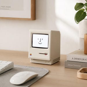 Retro Desktop Computer Digital Alarm Clock, Rechargeable LED Desk Clock, Vintage Tech Decor for Desk, Shelf, Gamer Room