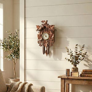 Wooden Cuckoo Wall Clock, Bird Hanging Clock Decor, Minimalist Nordic Wall Clock, Rustic Home Decor Timepiece for Living Room Study