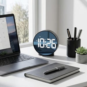 Sveglia digitale a LED moderna, doppia sveglia, funzione snooze, calendario, complemento d'arredo per il comodino.