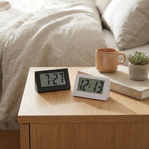 Portable Mini Digital Clock, Small Desk Alarm Clock with Date Display, Compact Bedside Travel Clock