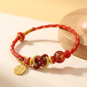 Agat rött snörearmband, Feng Shui stjärnteckenberlock, Skyddande rikedom Turenergi