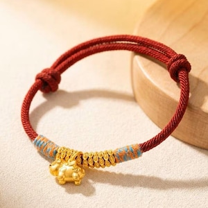 Year of the Horse Red String Bracelet, Gold-Plated Copper Charm, Lucky Protection Jewelry