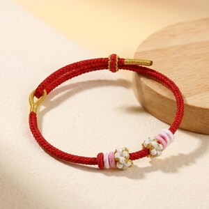 Red String Bracelet, Gold Accent, Feng Shui Lucky Charm, Protection Amulet