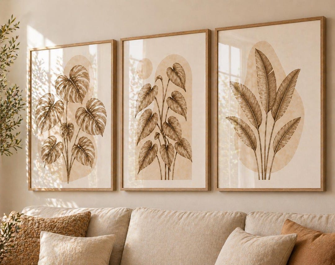 BOTANICAL EDIT Neutral Wall Art Print, Boho Leaf Printable, Minimalist ...