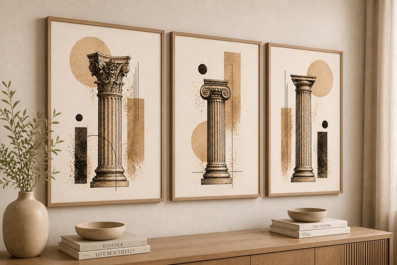 Stylized Rome Abstract ROMAN EDIT Modern Roman Wall Art Set of 3, Abstract Classical Prints ...