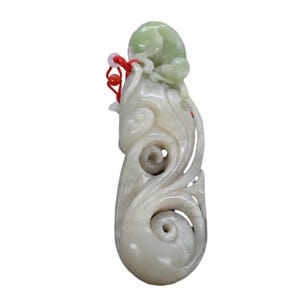 Natural Genuine Jade Pendant w Monkey & Ruyi