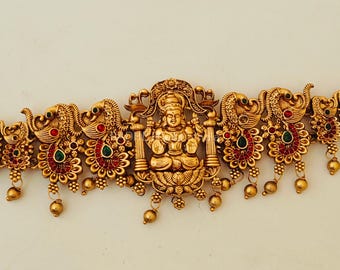 Gold plated vaddanam/ kamarbandh/ saree belt Gold Plated Hip Belt: South Indian Vaddanam, Adjustable  main image 2