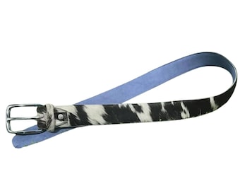 Cowhide Hair-On Leather Belt: Western Rodeo Style, Brass Buckle