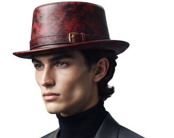 Red Leather Fedora Hat | Wide Brim Vintage Fedora | Festival Statement Style