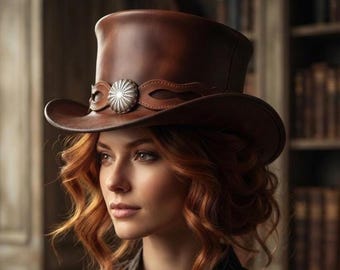 Sombrero de copa Steampunk marrón, sombrero de disfraz para festival victoriano del Oeste, ideal para cosplay.
