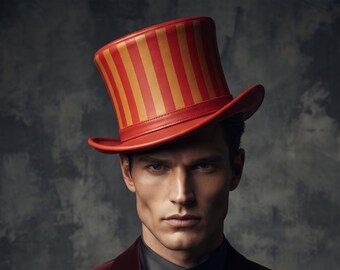 Red Striped Steampunk Top Hat Victorian Gothic Festival Cosplay Costume Hat