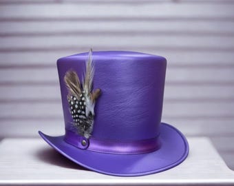 Handmade Purple Leather Top Hat