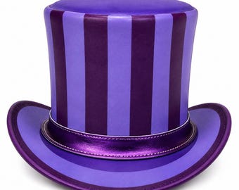 Purple Striped Leather Top Hat – Steampunk Gothic Cosplay Festival Handmade Hat