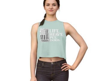 Strong Woman Weight Lifting Dog Lover Crop Top | Fitness Strength