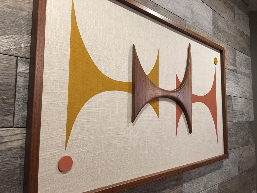 Mid Century Modern Wood Wall Art Witco Inspired Madmen Abstract Sculpture Painting Retro Eames Era Atomic - The Mac III Modern Retrograde