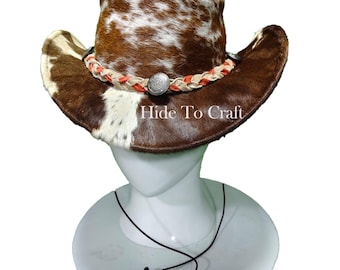 Handmade Cowhide Cowboy Hat | Genuine Hair-On Hide Western Style