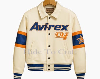 Avirex Inspired Leather Varsity Jacket: Vintage Streetwear Bomber Style