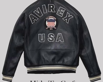 Men's Avirex Black Lambskin Leather Bomber Jacket – American Flight Style