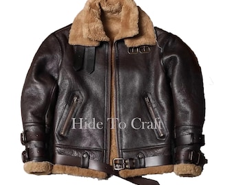 Men's B3 RAF Shearling Leather Jacket | Vintage Aviator Bomber Flight Coat