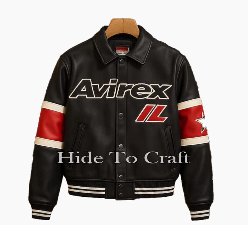 Avirex-inspirerad läderjacka: Vintage streetwear-bomberstil bild 4