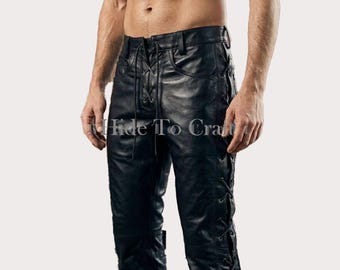 Mens Sheepskin Leather Biker Pants | Slim Fit Motorcycle Trousers