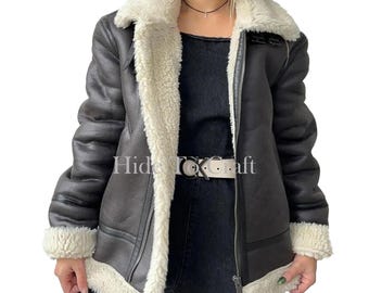 Women's Real Sheepskin B3 Bomber Jacket | RAF Aviator Flying Coat, Vintage Warmth