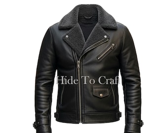 Fur line Black Aviator Leather Jacket for Men