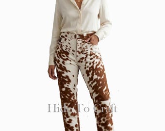Men’s Real Cowhide Pants – Cow Print Leather Trousers – Western Style Genuine Cowhide Clothing