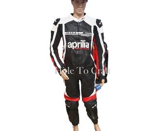 Aprilia Racing Leather Motorcycle Suit | Men’s Biker Protective Gear | MotoGP Style Riding Apparel