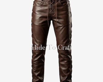 Mens Black Sheep Leather Biker Pants – Slim Fit Moto Cargo Trousers