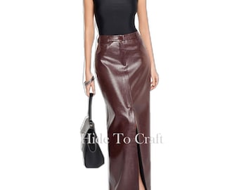 Handmade Women Leather Maxi Straight Skirt - Skirt Long High Waist