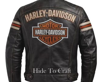 Harley Davidson Distressed Leder Bikerjacke für Herren - Vintage Racing Cafe Racer Stil