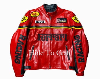 Vintage Ferrari Racing läderjacka röd moto bikerjacka motorcykel streetwear present till män
