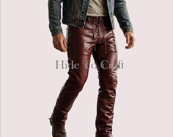 Handmade Men Genuine Leather Cargo Pants – Tactical Gothic Biker Trousers