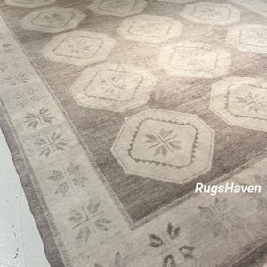 Muted Greyaccent Oushak Rug, Hexagon Pattern Hand Knotted Carpet, Contemporary Home Decor 8x10 9x12 10x14 12x15 Bedroom Living Dining Rug