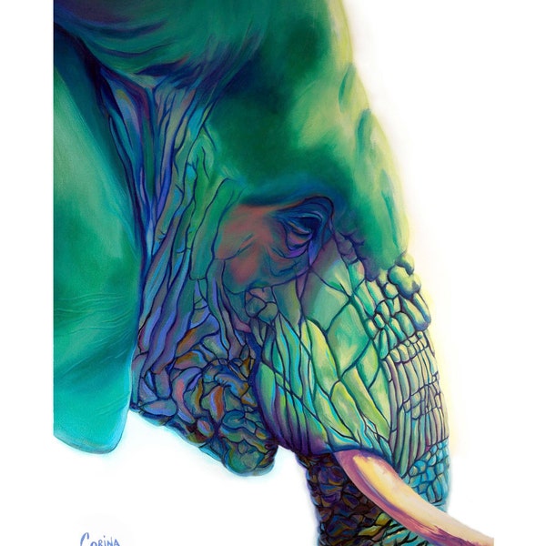 Elephant - Blue Mountain - Original Elephant PRINT 11 x 14 - By Corina St. Martin