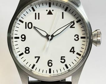 Reloj de piloto Big Aviator de 43 mm, fabricado a mano con esfera blanca, cristal de zafiro, movimiento automático PT5000 de alta precisión, 20 ATM, con garantía.