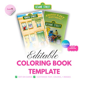 Peut inclure: Deux modèles numériques pour un livre de coloriage et un cadeau d'anniversaire sur le thème de Sesame Street. Les designs présentent le bâtiment emblématique de la rue, le logo Sesame Street et divers personnages comme Big Bird, Elmo et Cookie Monster.